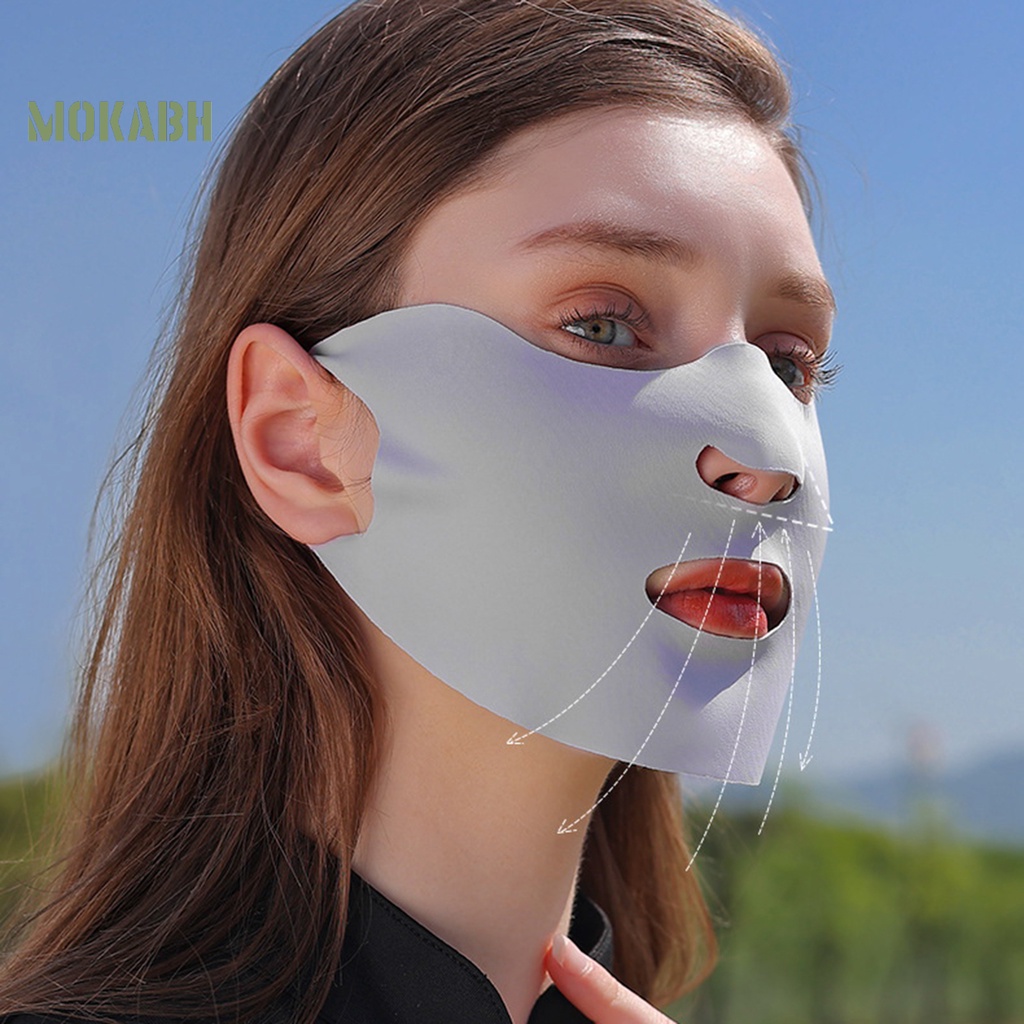 [Mok Abh] Mặt Nạ Bảo Vệ Khuôn Mặt Bằng Lụa Băng Mỏng Hai Lớp Màu Trơn Dành Cho Bạn Nữ