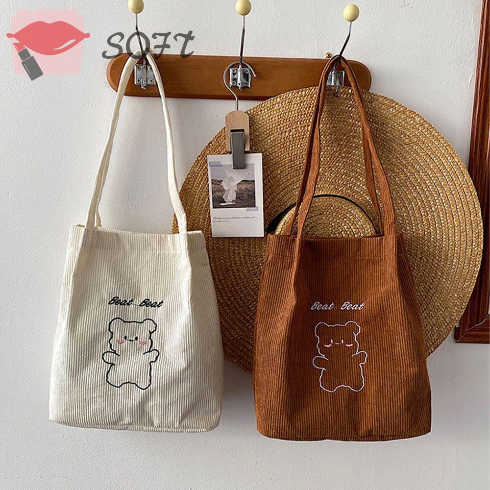 Túi Tote Đeo Vai Kích Thước Lớn In Hình Gấu Thời Trang