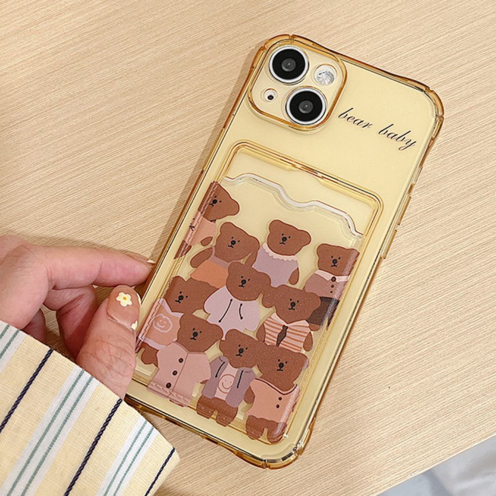 Ốp Điện Thoại TPU Mềm Chống Sốc Có Ngăn Đựng Thẻ Hình Gấu Cho Iphone 11 14 13 12 Pro Max Xr Xs Max 7 8 Plus Se