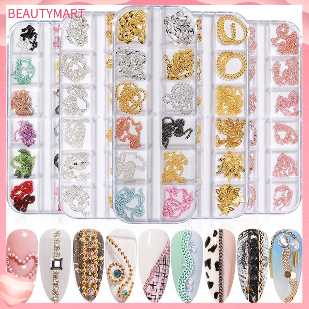Bộ 12 Phụ Kiện Trang Trí Móng Tay 3D Bằng Kim Loại Thời Trang Cho Nữ