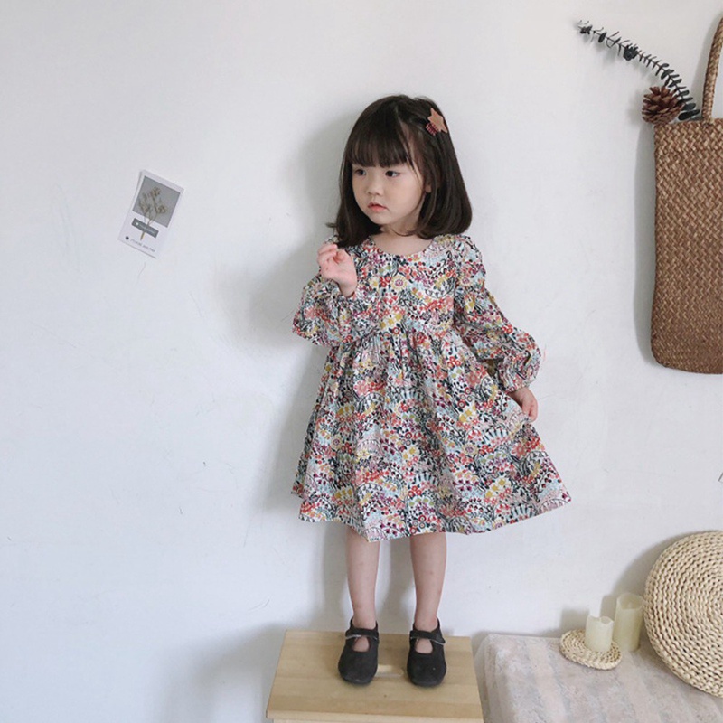 Đầm Công Chúa Cotton Tay Dài In Hoa Thời Trang Xuân Hạ Mới Cho Bé Gái