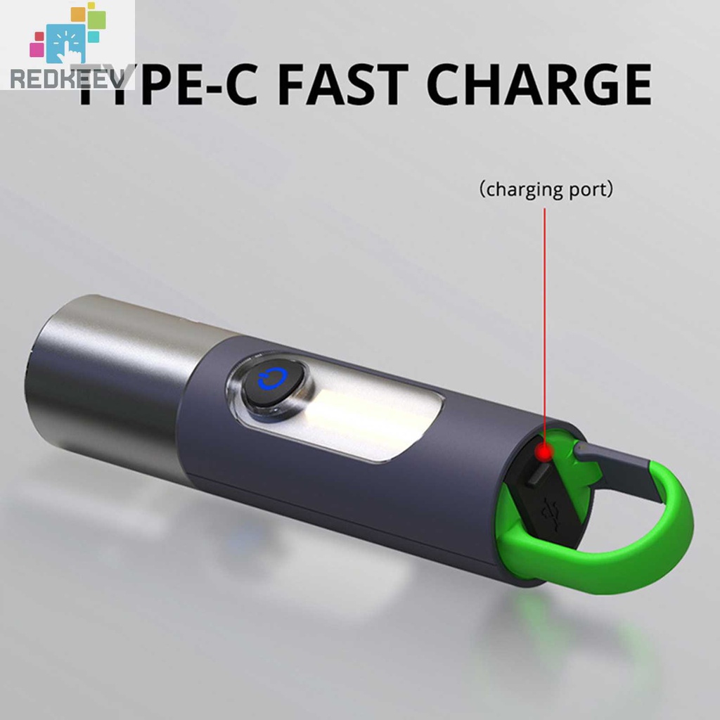 Móc Khóa Đèn Pin Mini 4 Chế Độ 1200mAh Chống Nước Kèm Chụp Đèn