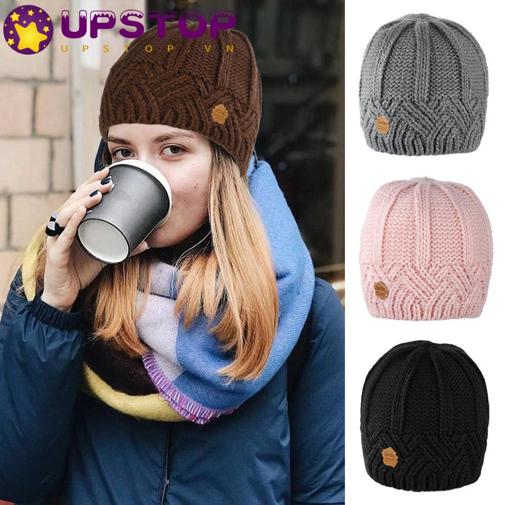 Mũ Len Dệt Kim Dày Dặn Màu Trơn Thời Trang Thu Đông Cho Nữ
