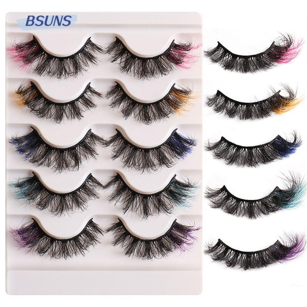 Bsuns Set 5 Cặp Lông Mi Giả Xoăn Bồng Bềnh Màu Hồng Xanh Lam Tự Nhiên