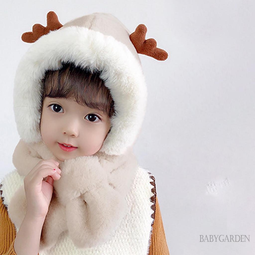 Mũ Beanie Kèm Khăn Che Tai Giữ Ấm Mùa Đông Dễ Thương Cho Bé 1-8 Tuổi