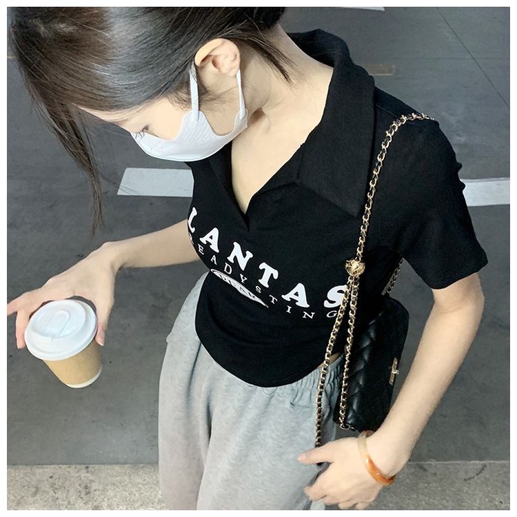 COZOK Áo Thun Ngắn Tay Cổ Chữ V In Chữ Thời Trang