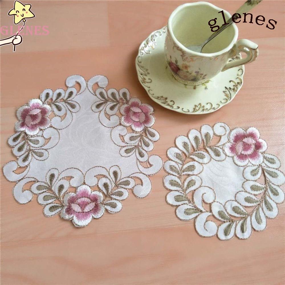 Miếng Lót Ly Hình Tròn Thêu Ren Thủ Công Tinh Tế