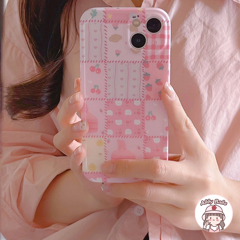 Ốp Điện Thoại IMD Mềm Họa Tiết Sọc Caro Màu Hồng Chống Bẩn Cho IPhone 14 Pro Max 11 12 Pro Max