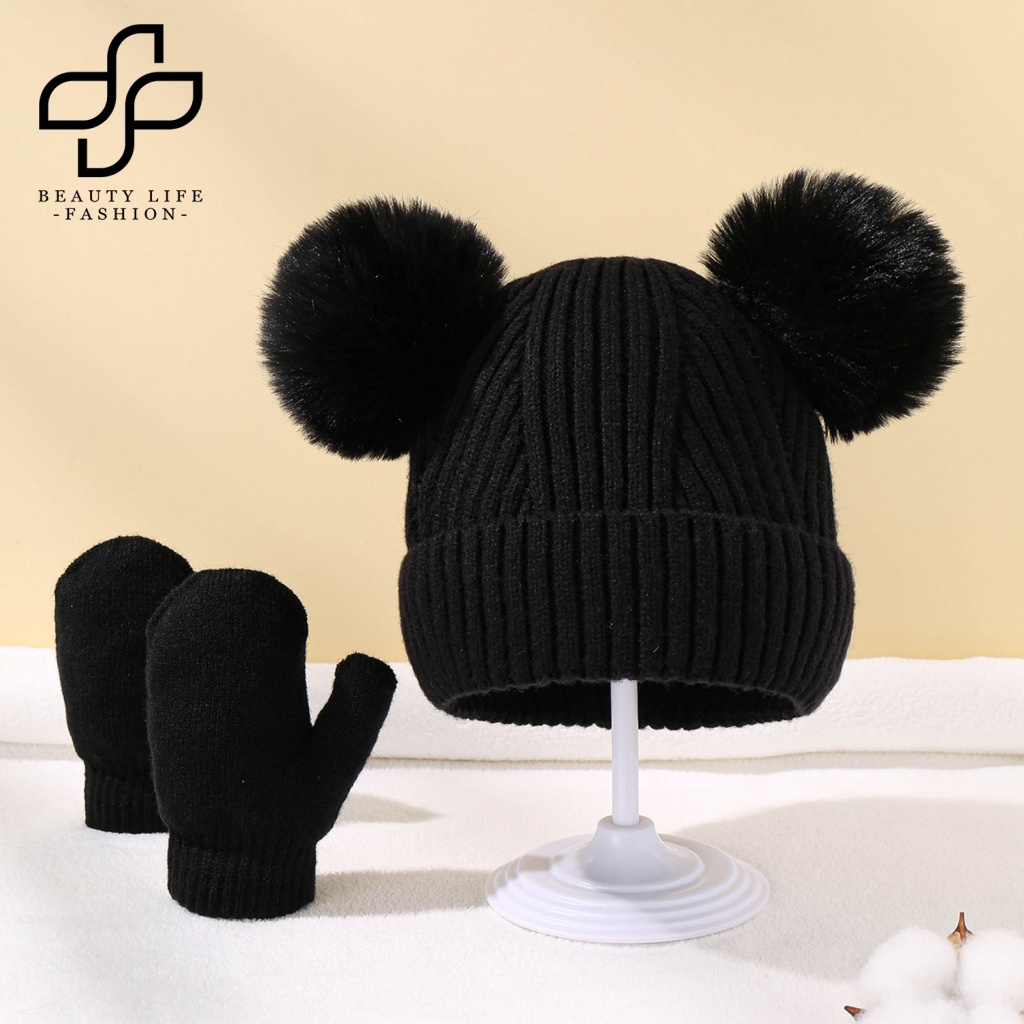 1 Bộ Găng Tay Và Mũ beanie Độ Co Giãn Cao Chống Lạnh Thời Trang Cho Bé Trai Và Gái