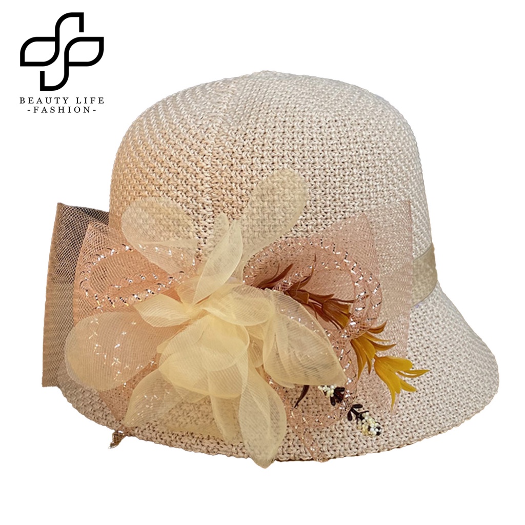 Nón Vành Tròn Phối Lưới Họa Tiết Hoa Thời Trang Mùa Hè Cho Nữ