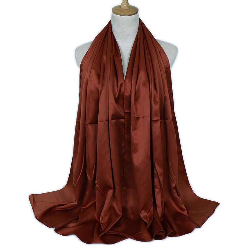 Khăn Trùm Đầu Bằng Lụa Satin Mềm Màu Trơn 180 * 70cm Phong Cách Hồi Giáo Cho Nữ DIY