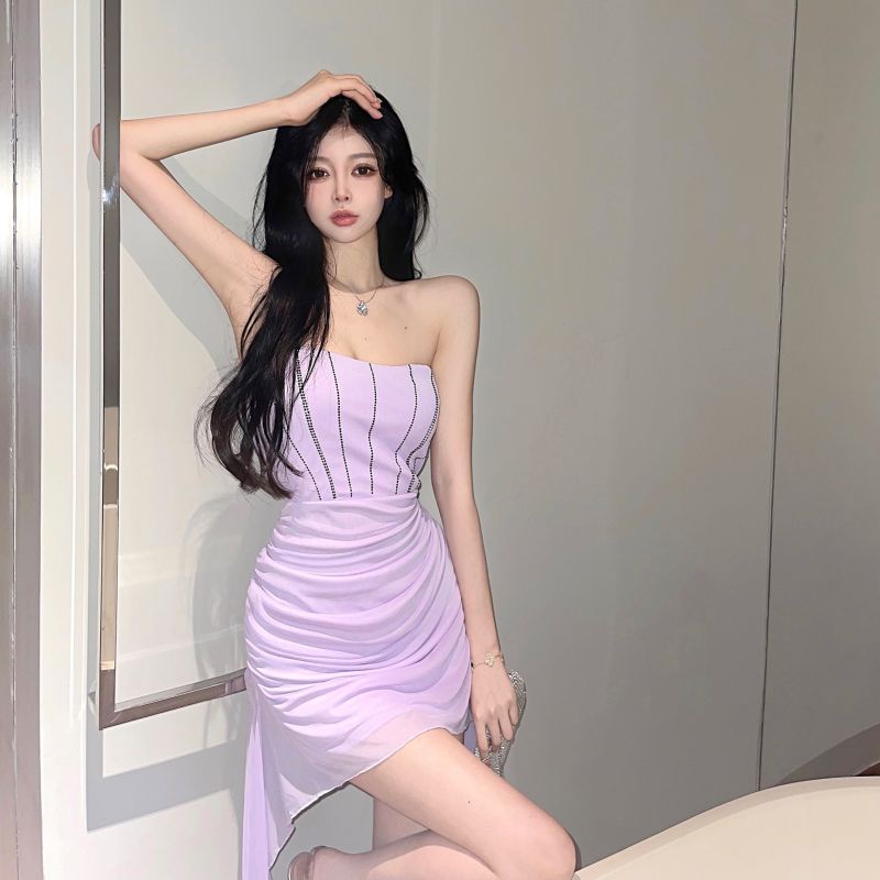 Áo Ống Vải Gạc Hở Vai Xương Cá Màu Trơn Phong Cách Âu Mỹ Mới