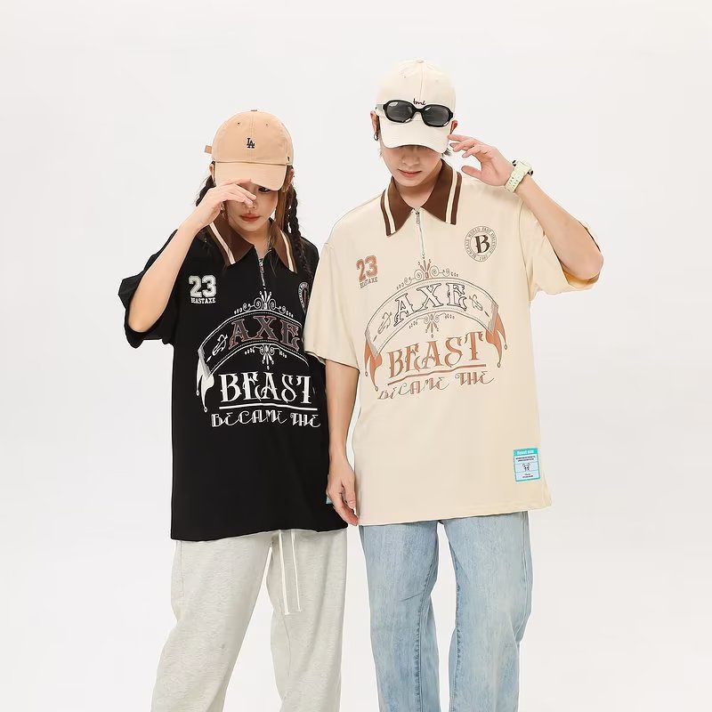 Áo Thun POLO Tay Ngắn Phong Cách Đường Phố Mỹ Thời Trang Mới 2023 Dành Cho Cặp Đôi