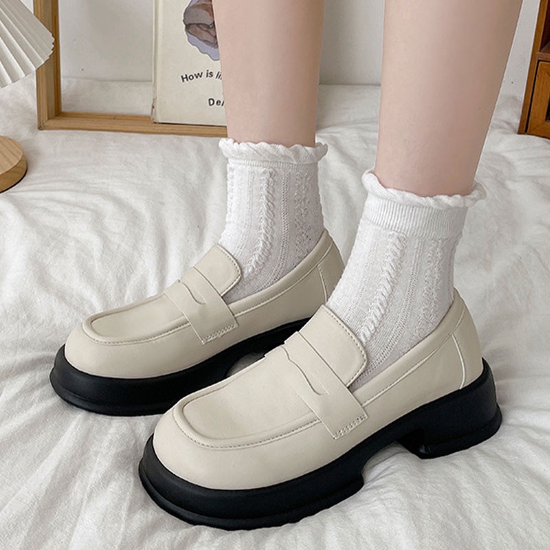 Giày Da Đế Dày Phong Cách Hàn Quốc Thời Trang Cho Nữ
