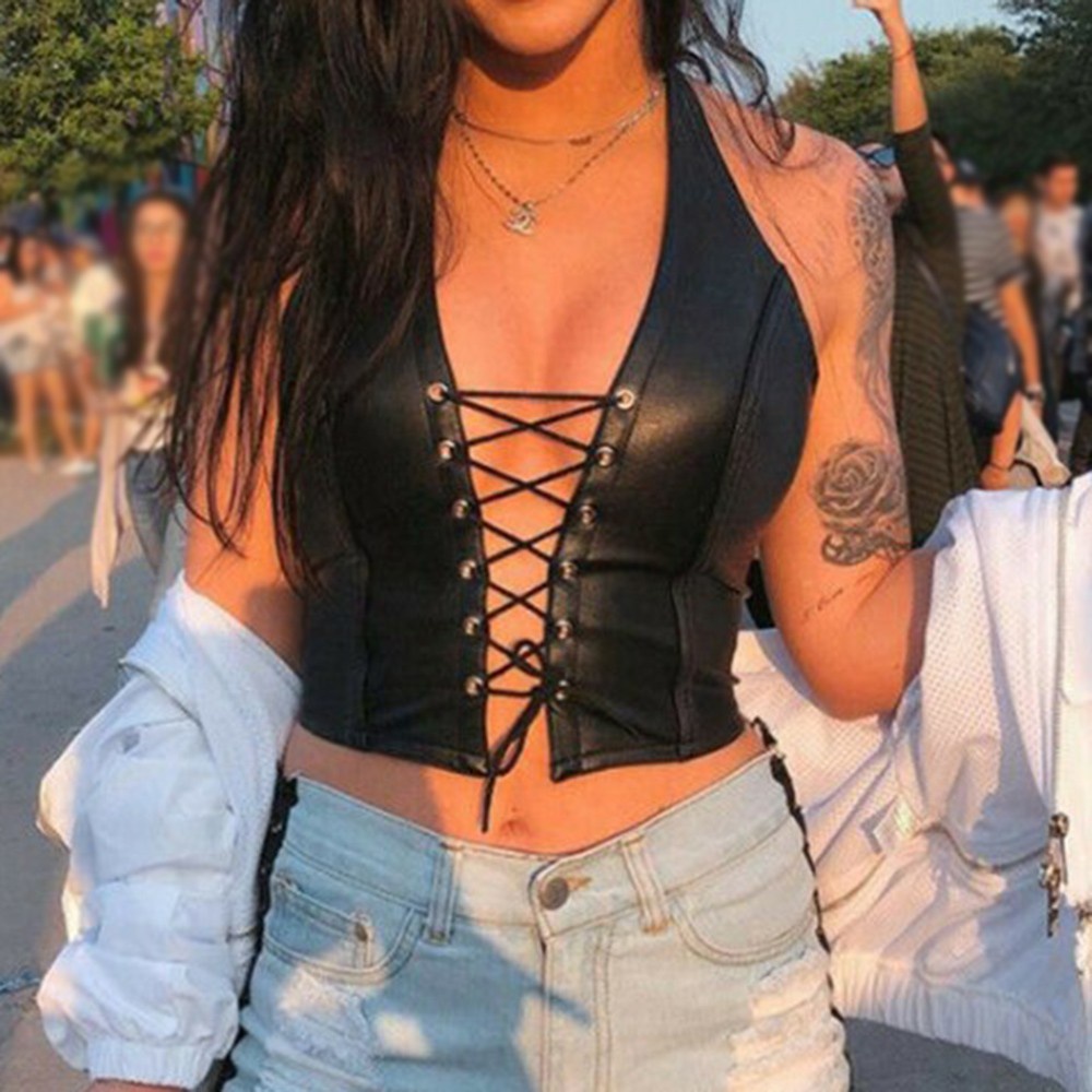 Áo Lửng Đan Dây Da Quyến Rũ Cho Nữ