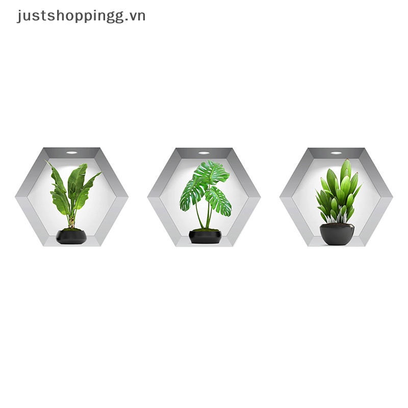 Bộ 3 Miếng Dán Tường Hình Chậu Cây 3D Trang Trí Phòng Khách