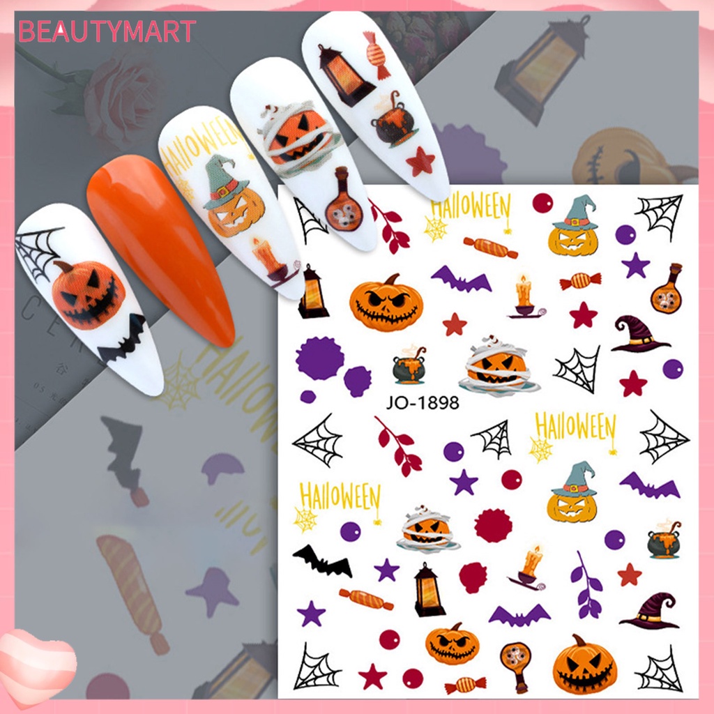 Nhãn Dán Móng Tay Tự Dính Họa Tiết Halloween Màu Sắc Tươi Sáng Siêu Mỏng Dễ Sử Dụng