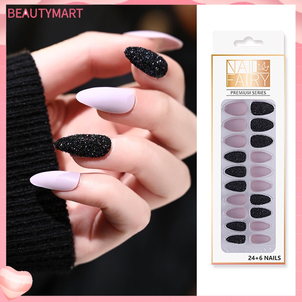 1 Bộ Móng Tay Giả Màu Lì Và Kim Sa Lấp Lánh Nhiều Màu Sắc Có Thể Tháo Rời