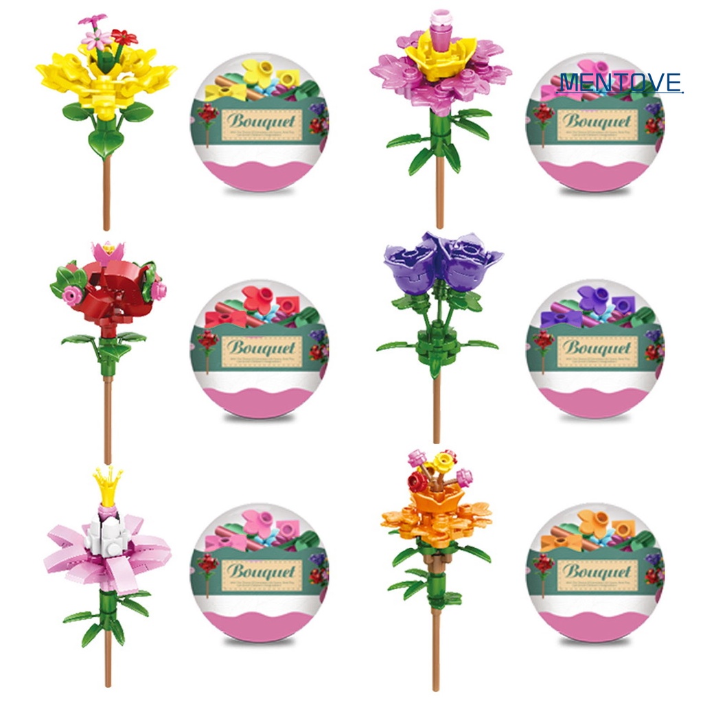 Bộ 6 Khối Lắp Ráp Đồ trang trí Hoa Hồng 3D DIY Trang Trí Nhà Cửa