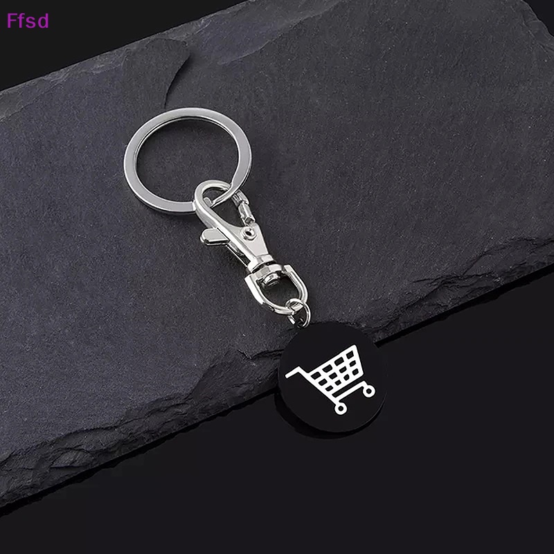 {Ffsd} Móc Chìa Khóa Tròn Bằng Thép Không Gỉ Mặt Logo Xe Đẩy Mua Sắm Màu Đen Thời Trang Sáng Tạo Làm Quà Tặng * Bán
