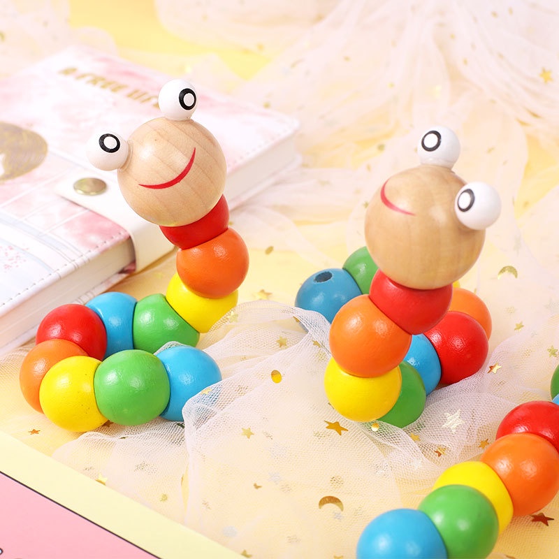 Đồ Chơi Sâu Gỗ Xoắn Nhiều Màu Phát Triển Trí Tuệ Cho Trẻ Em