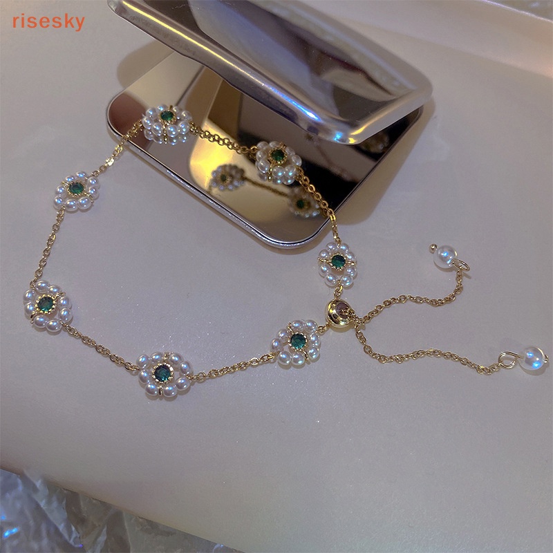 Vòng Đeo Tay Đính Ngọc Trai Xanh Lá Phong Cách Vintage Thời Trang Cho Nữ