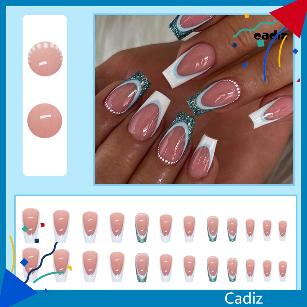 Set 24 Móng Tay Giả Có Thể Tháo Rời Không Làm Hại Mắt Lấp Lánh DIY