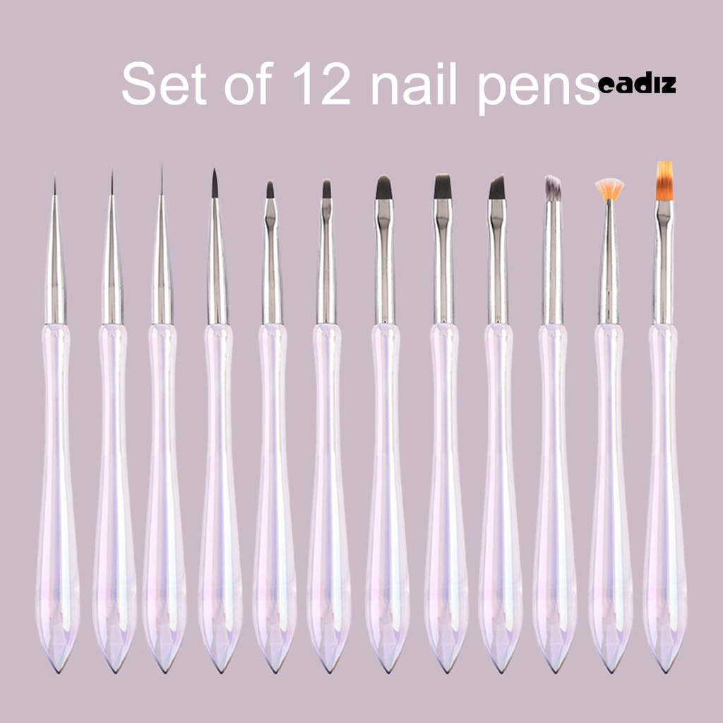 Set 12 Cọ Vẽ Móng Tay Nghệ Thuật Bằng Sợi Nylon Chống Trượt Linh Hoạt Chuyên Dụng Cho Salon DIY
