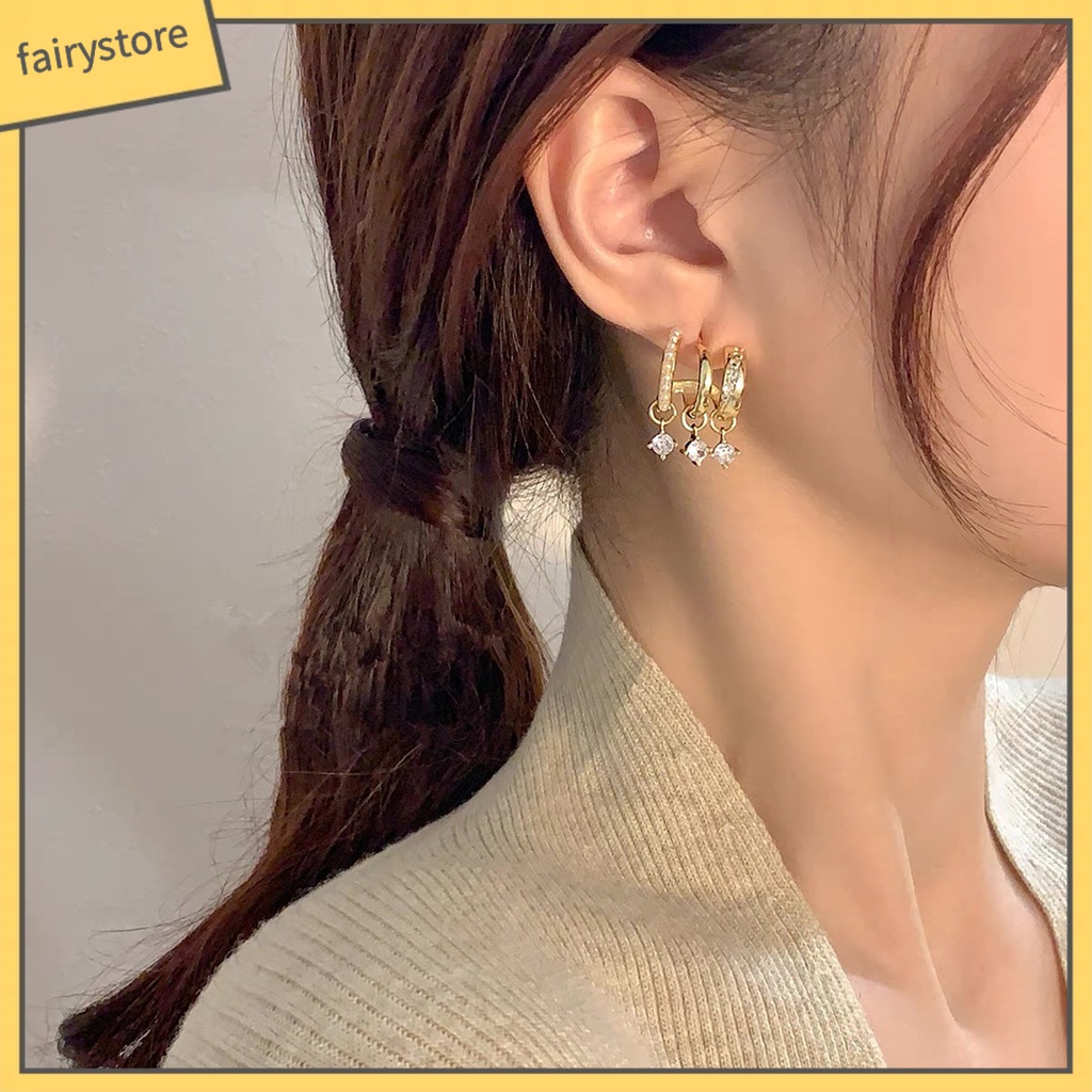 1 Đôi Bông Tai Hình Học Nhiều Lớp Đính Đá &amp; Ngọc Trai Giả