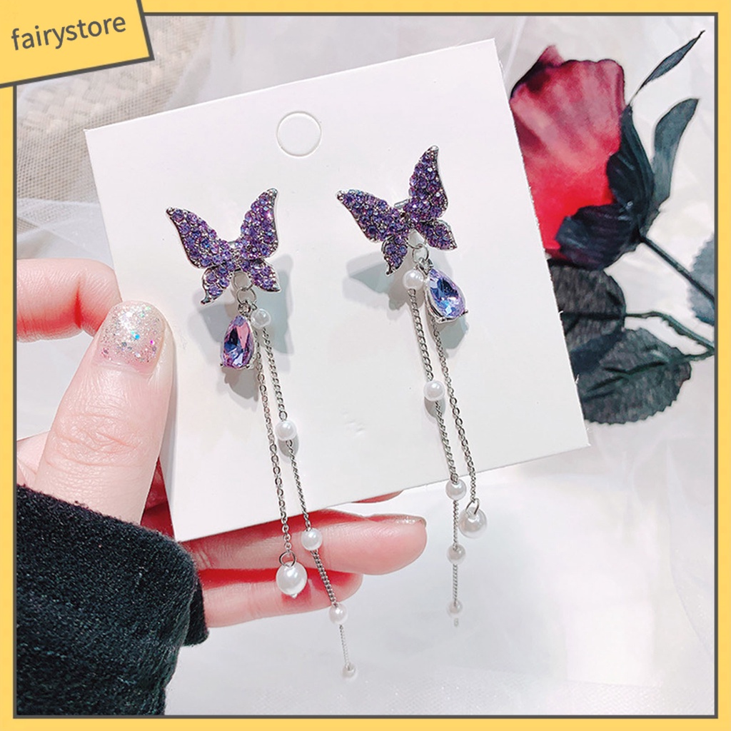 1 Cặp Bông Tai Hình Bướm Đính Ngọc Trai Giả Lấp Lánh Thanh Lịch Dành Cho Nữ