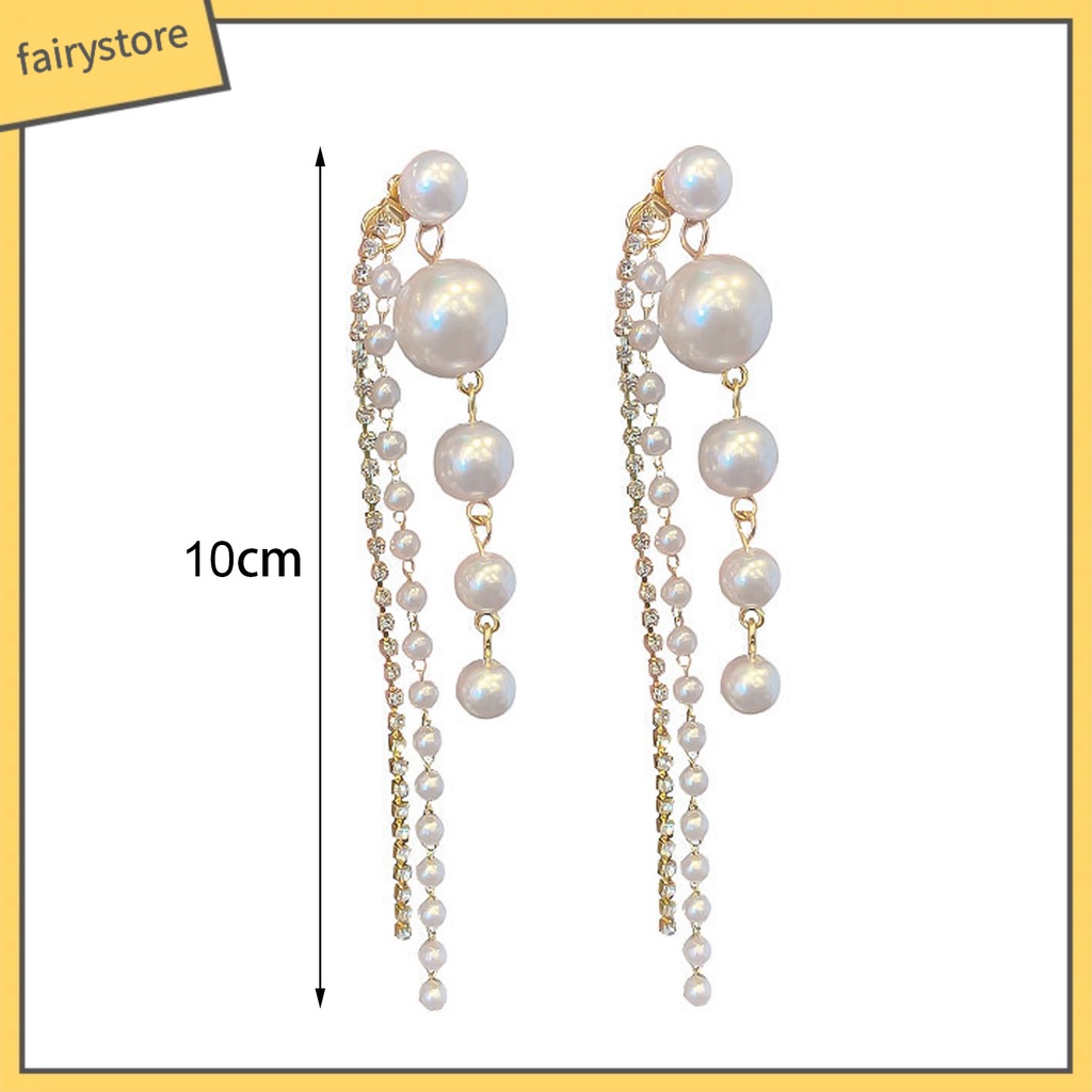 1 Đôi Bông Tai Dáng Dài Đính Ngọc Trai Nhân Tạo Phối Tua Rua Thời Trang