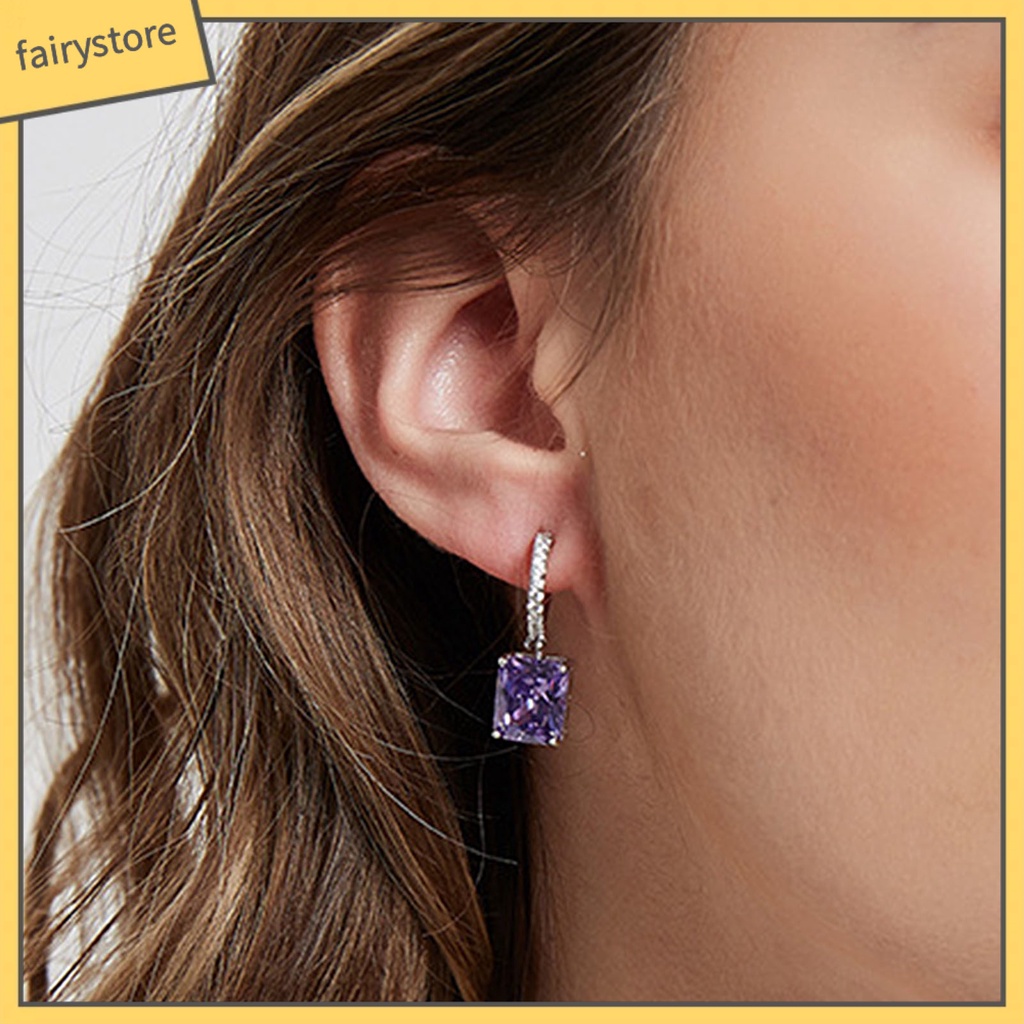 1 Đôi Bông Tai Hình Vuông Dáng Dài Màu Sáng Thời Trang Hàng Ngày