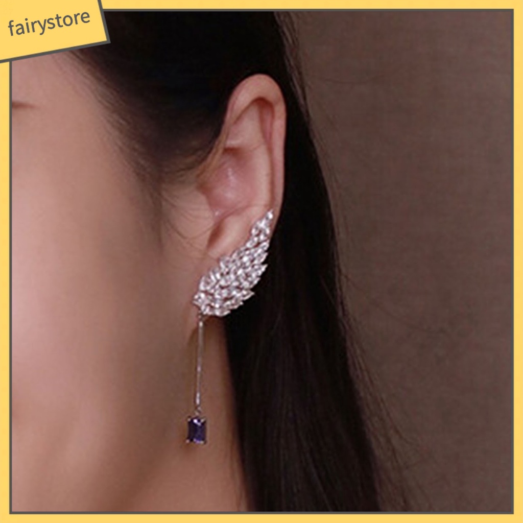 Bông Tai Hình Đôi Cánh Bất Đối Xứng Màu Sáng Tinh Tế Thời Trang Dự Tiệc