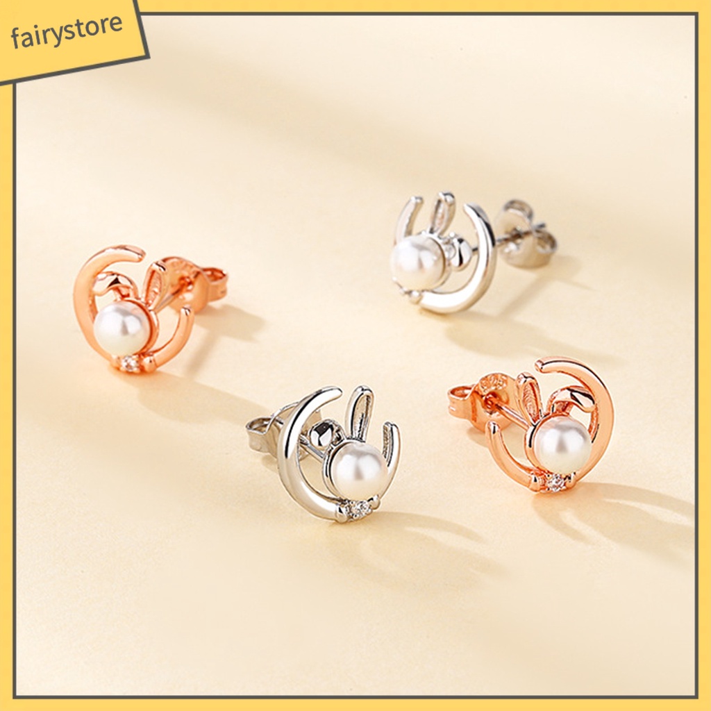 1 Đôi Bông Tai Hình Thỏ Mặt Trăng Mạ Điện Không Phai Sang Trọng Dành Cho Nữ