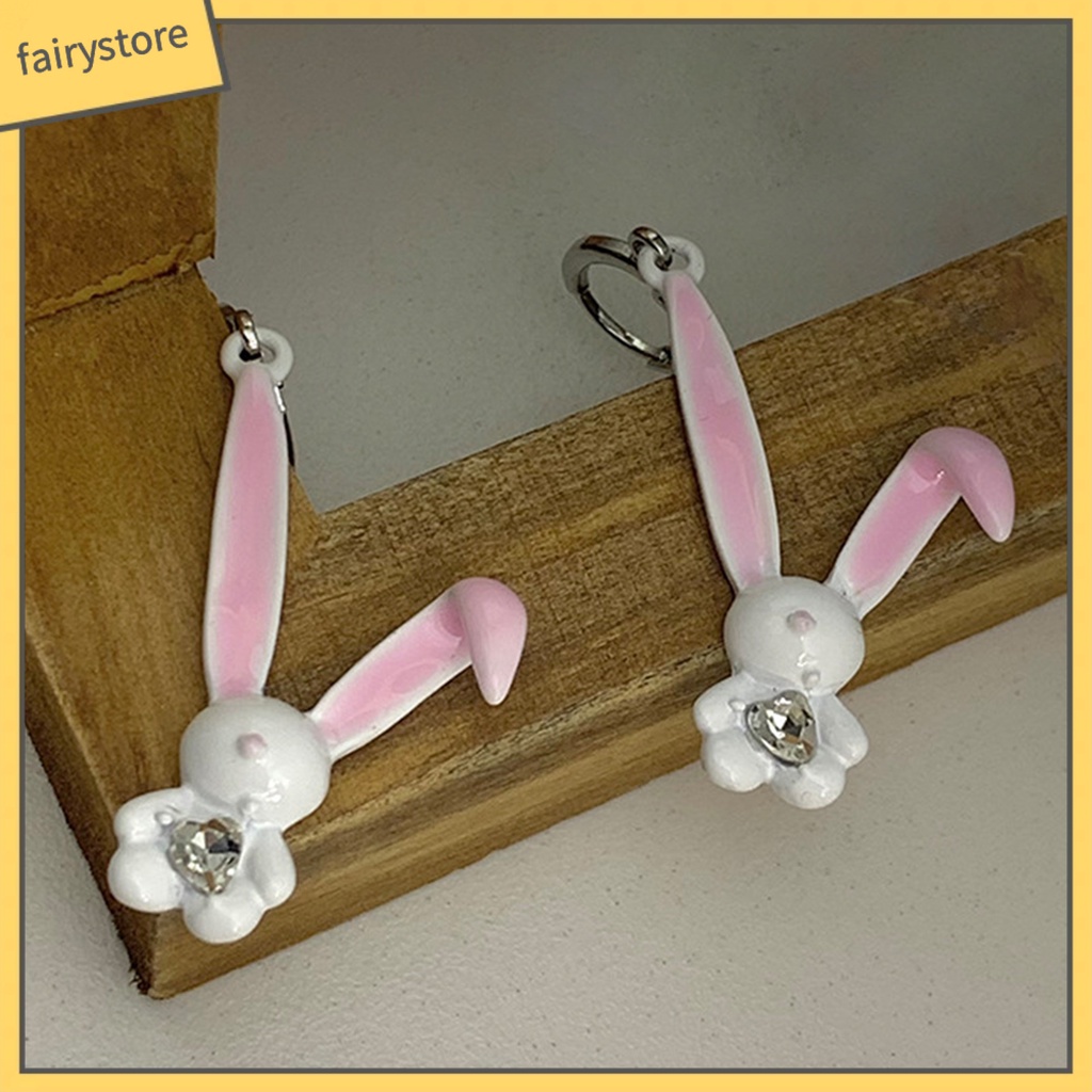 1 Đôi Bông Tai Hình Thỏ Hoạt Hình Đính Đá Phong Cách Hàn Quốc