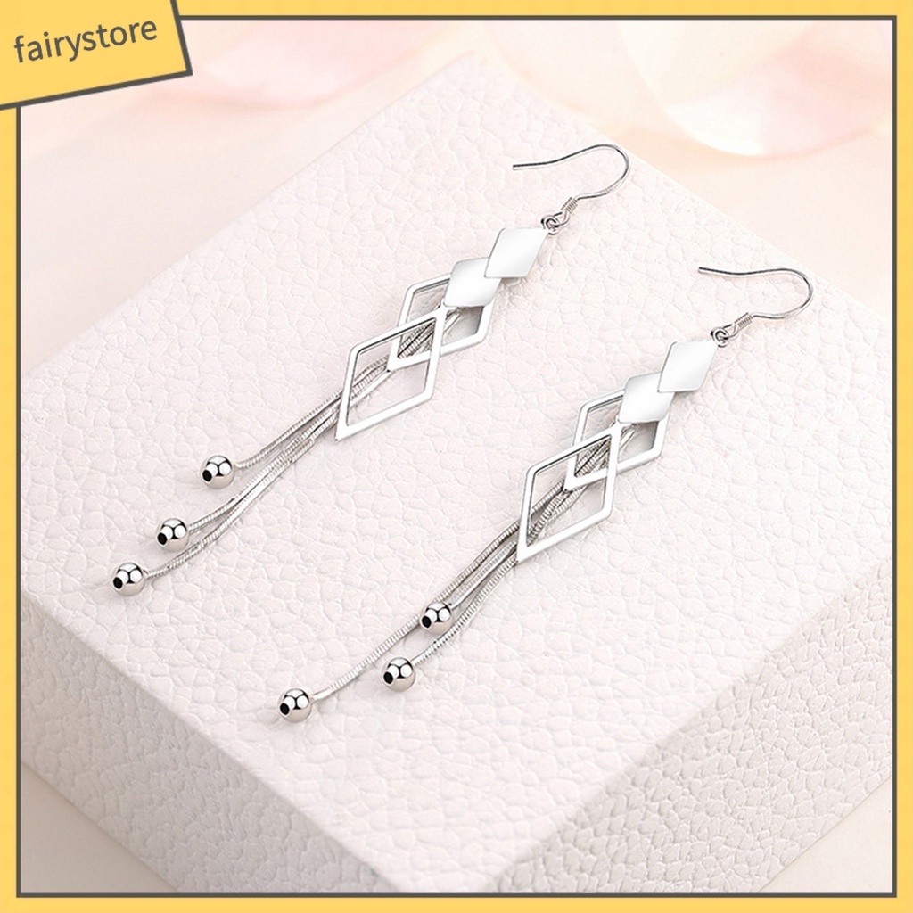 1 Đôi Bông Tai Dáng Dài Mặt Hình Thoi Màu Sắc Thời Trang