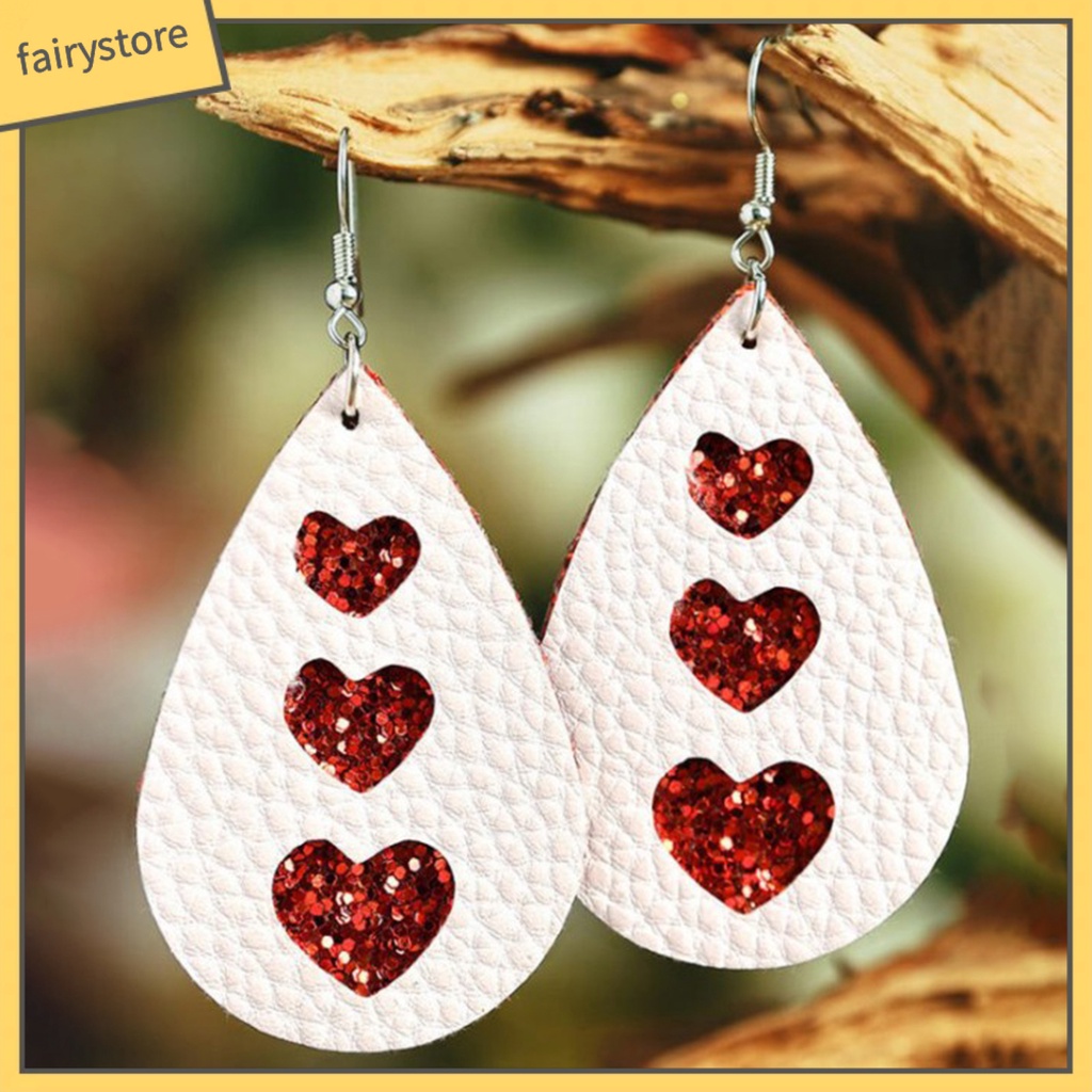 1 Đôi Bông Tai Giả Da Hình Giọt Nước Bằng Thép Không Gỉ