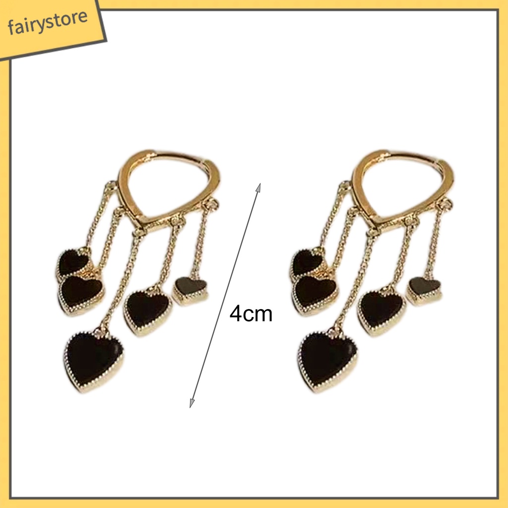 1 Đôi Bông Tai Tua Rua Hình Trái Tim Màu Đen Mạ Điện Thời Trang Cho Nữ