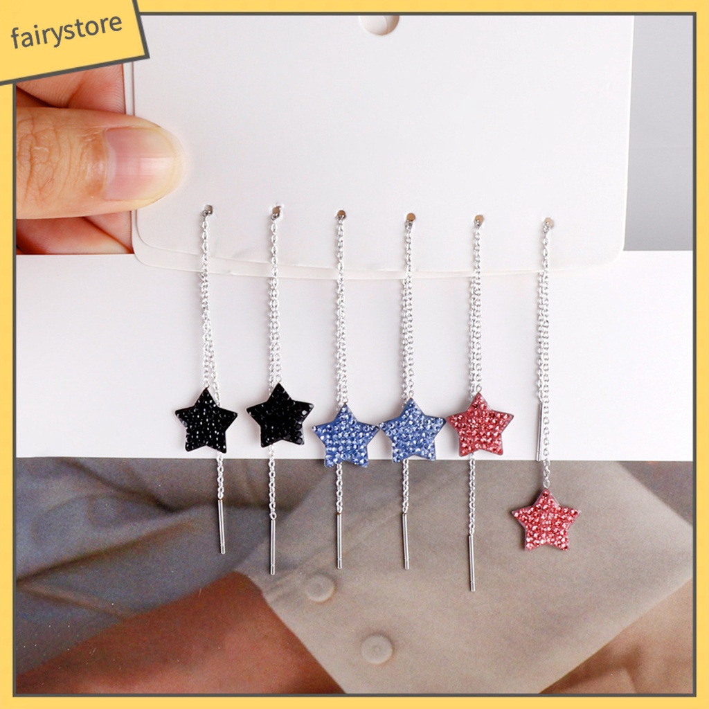 1 Đôi Khuyên Tai Dạng Hạt Tua Rua Thẳng Hình Ngôi Sao Năm Cánh Phong Cách Âu Mỹ Thời Trang Cao Cấp