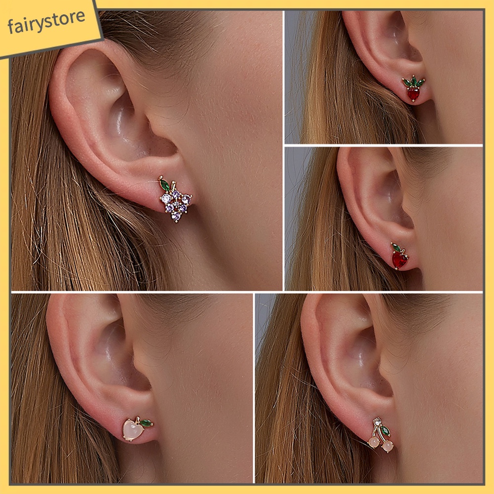 Bông Tai Hình Trái Cây Đính Đá Lấp Lánh Thời Trang Cho Nữ