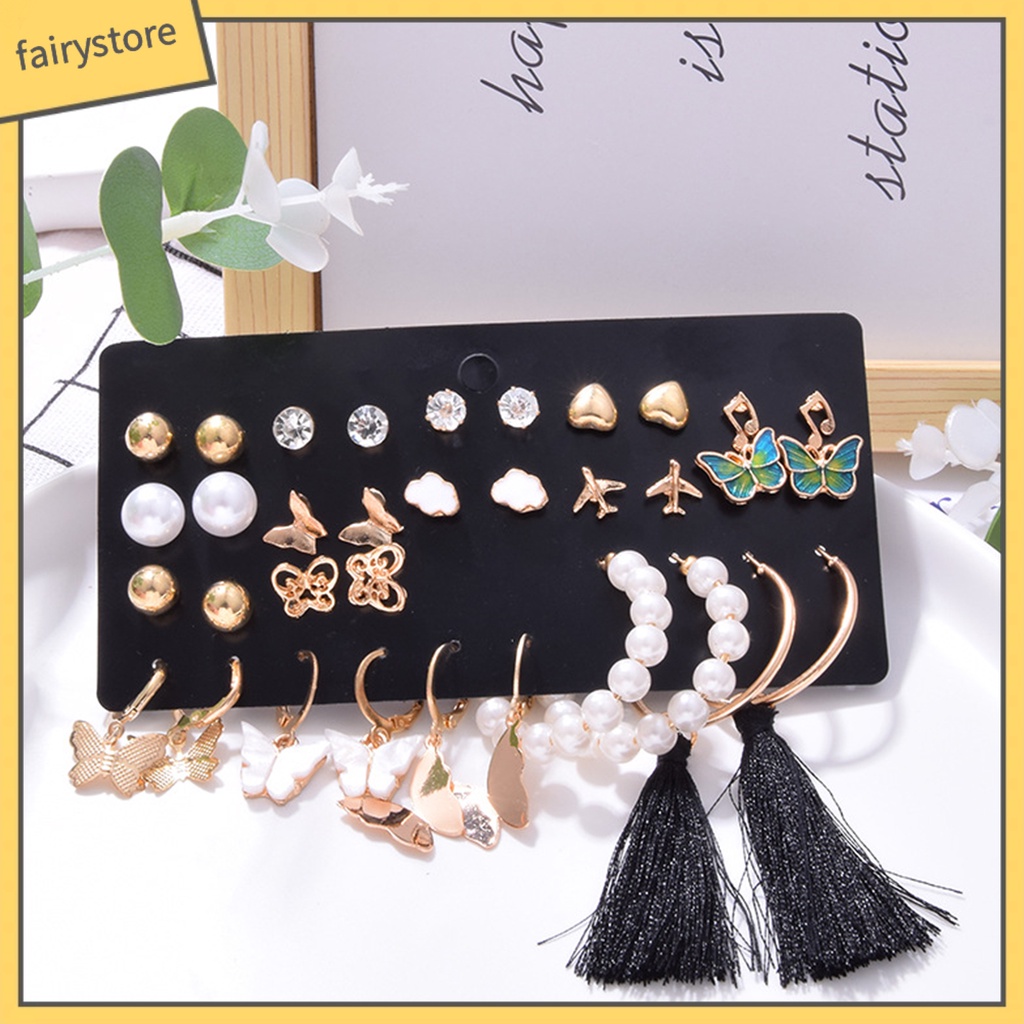 1 Bộ Bông Tai Dạng Treo Tua Rua Dài Đính Ngọc Trai Giả Nhiều Hình Dạng Phong Cách Bohemian