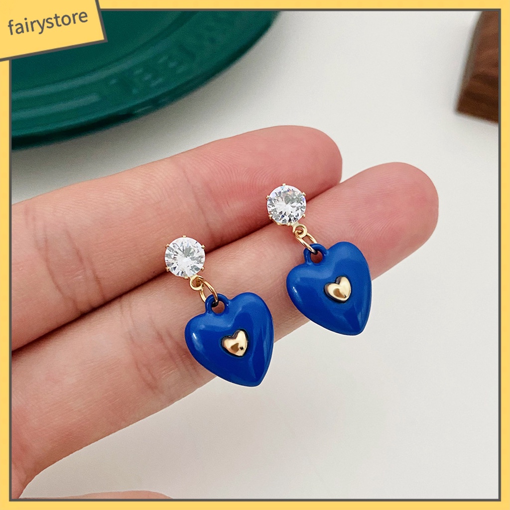 1 Đôi Bông Tai Hình Trái Tim Đính Đá Zircon Màu Sắc Tươi Sáng Dành Cho Nữ