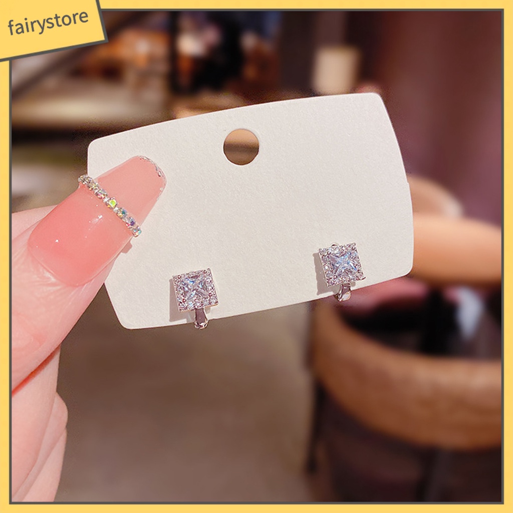 1 Cặp Bông Tai Đính Đá Hình Vuông Lấp Lánh Thời Trang Hàng Ngày