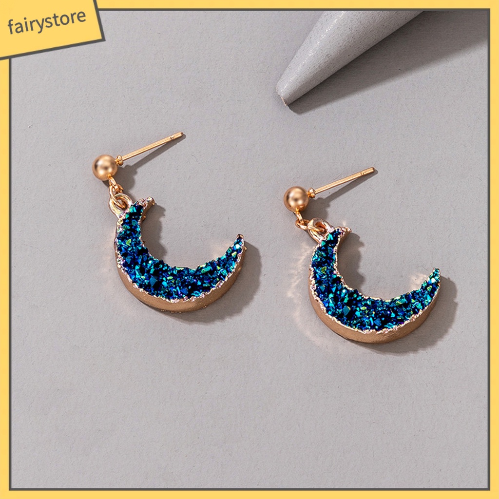 Khuyên Tai Hình Mặt Trăng Nhỏ Đính Đá Tự Nhiên Đơn Giản Cho Nữ