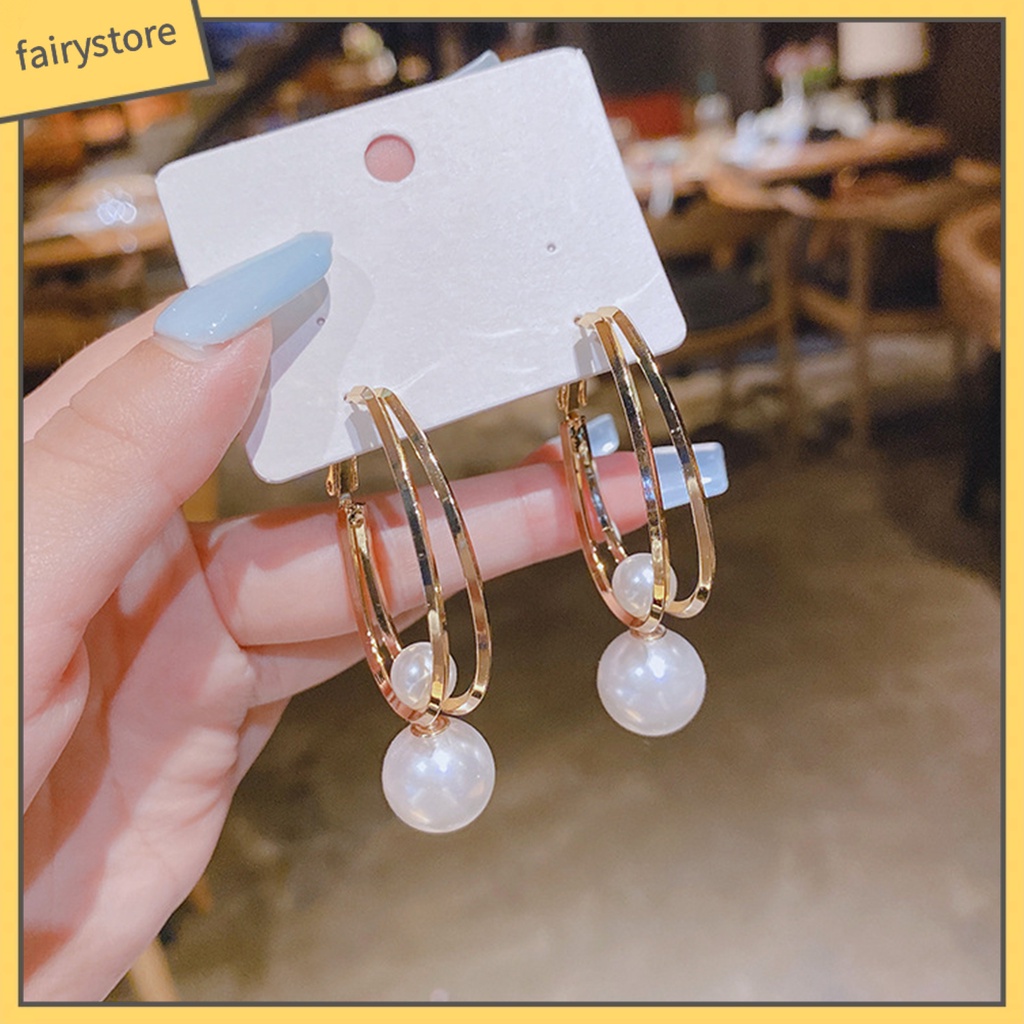 1 Đôi Bông Tai Tròn Lớn Đính Ngọc Trai Nhân Tạo Dành Cho Nữ