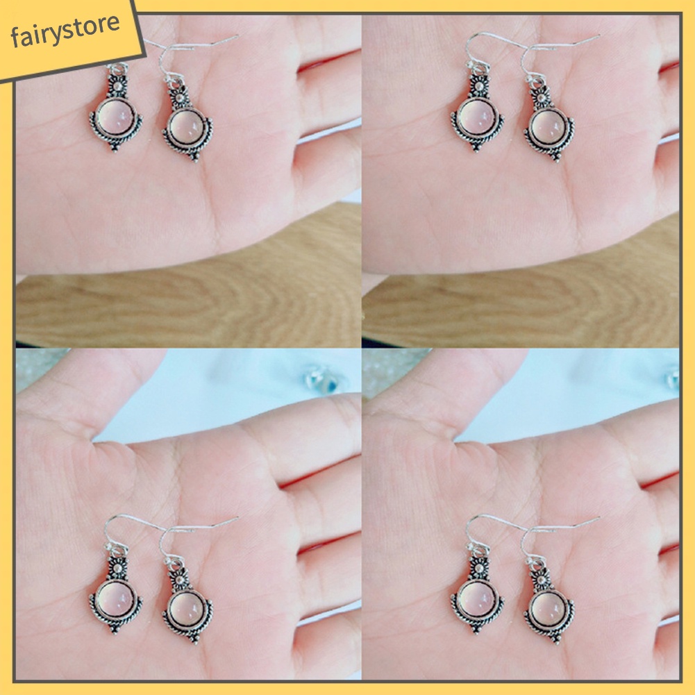 Bông Tai Hình Tròn Đính Đá Mặt Trăng Nhân Tạo Thời Trang Vintage Dành Cho Nữ