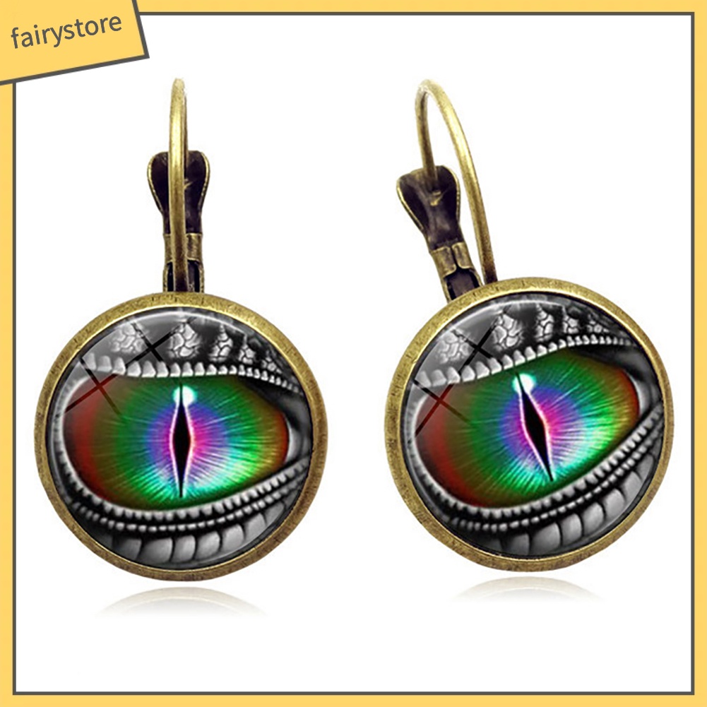 [FRO] Bông Tai Mặt Kính Cabochon Mắt Rồng Tròn Cổ Điển Quà Tặng Cho Nữ