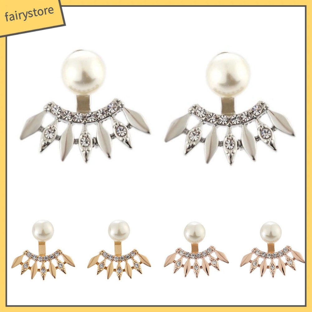 Bông Tai Hình Quạt Đính Đá &amp; Ngọc Trai Giả Thời Trang Cho Nữ