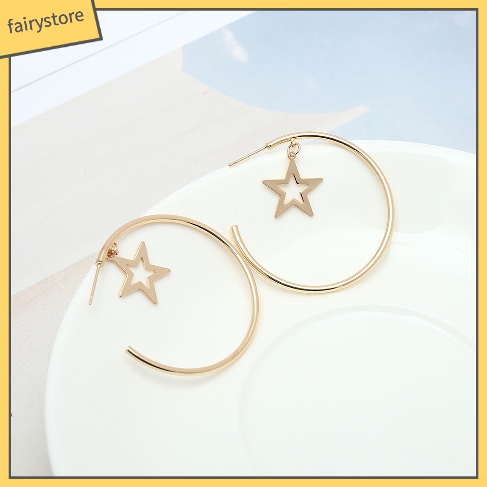 Bông Tai Dạng Vòng Hở Hình Ngôi Sao Lớn Thời Trang Dự Tiệc Cho Nữ