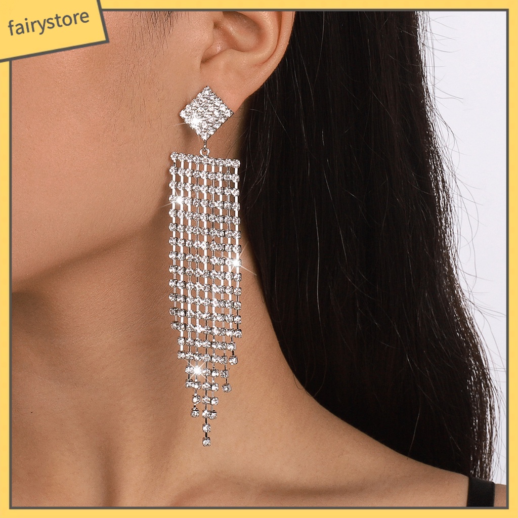 1 Đôi Bông Tai Tua Rua Đính Đá Lấp Lánh Phong Cách Bohemian Dành Cho Nữ
